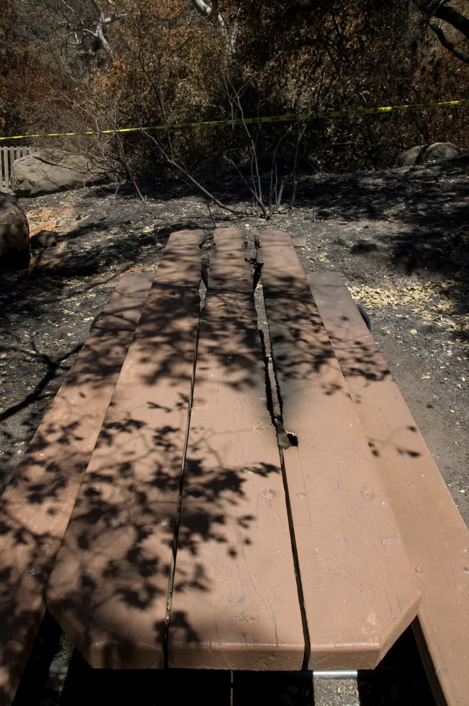 burned picnic table after the Jesusita Fire