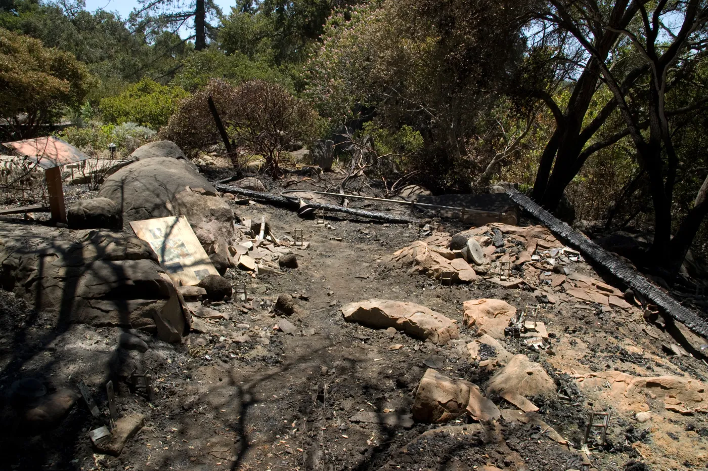 viewing the remains of the Home Demonstration deck after the Jesusita Fire