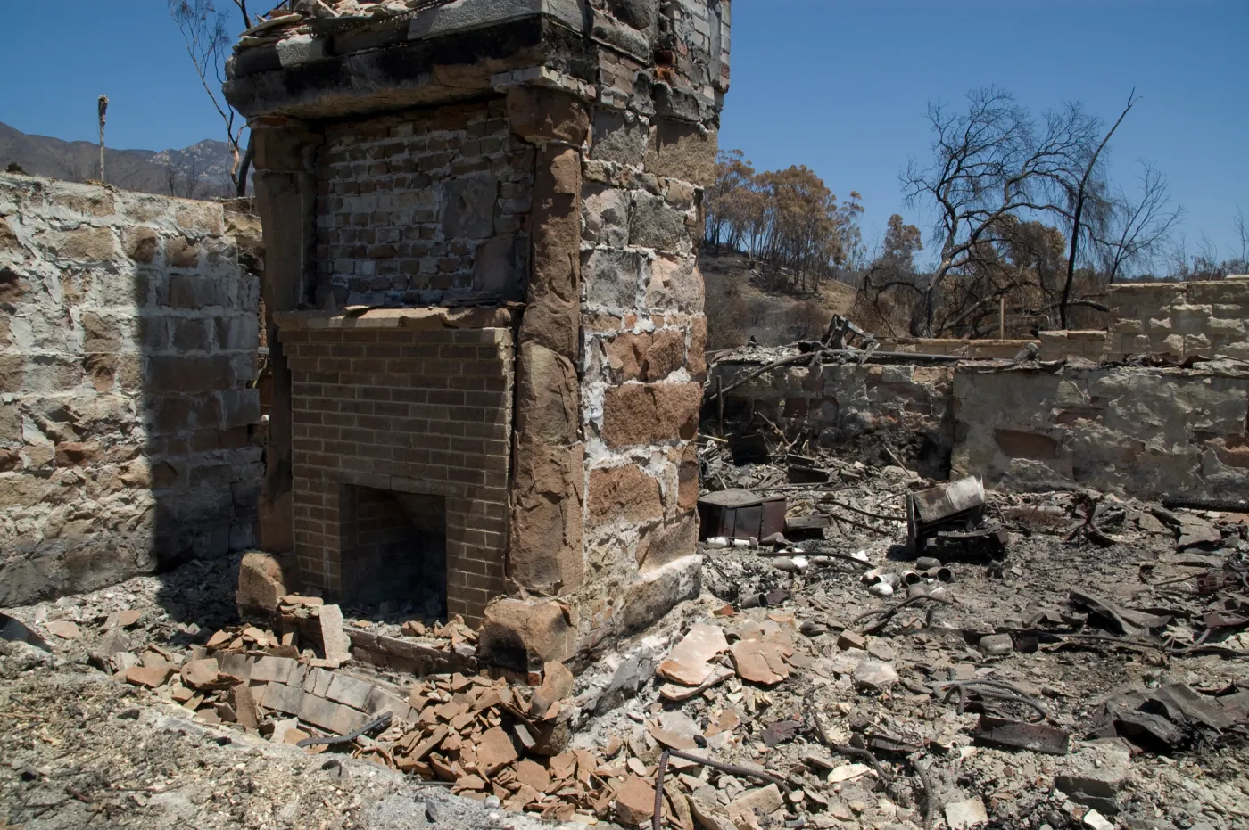 Gane House frieplace and chimney, after the Jesusita Fire