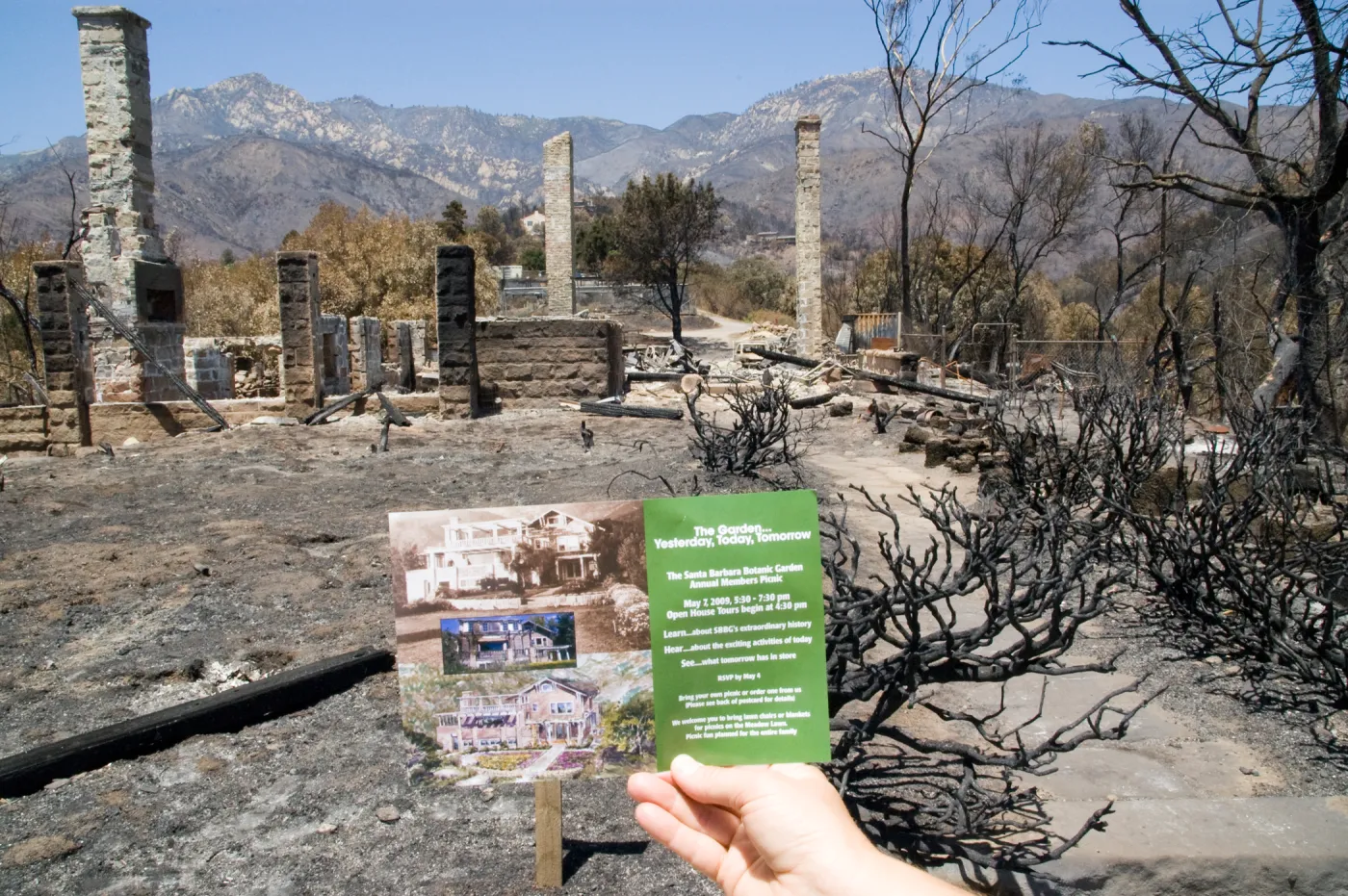 Gane House after the Jesusita Fire (with Gane House Open House postcard)