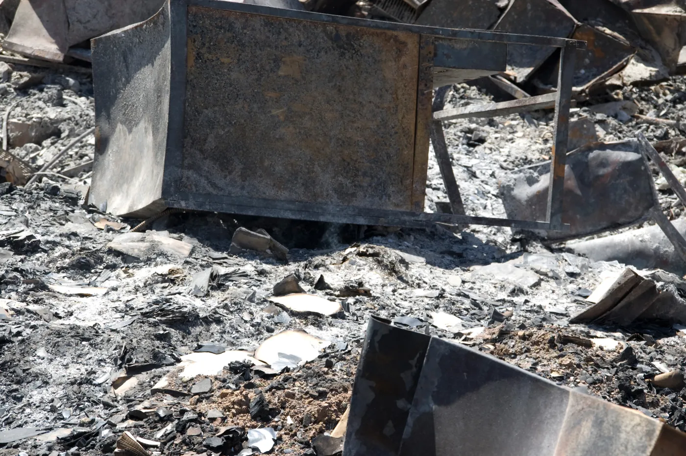 ash and burned debris at the Gane House, after the Jesusita Fire
