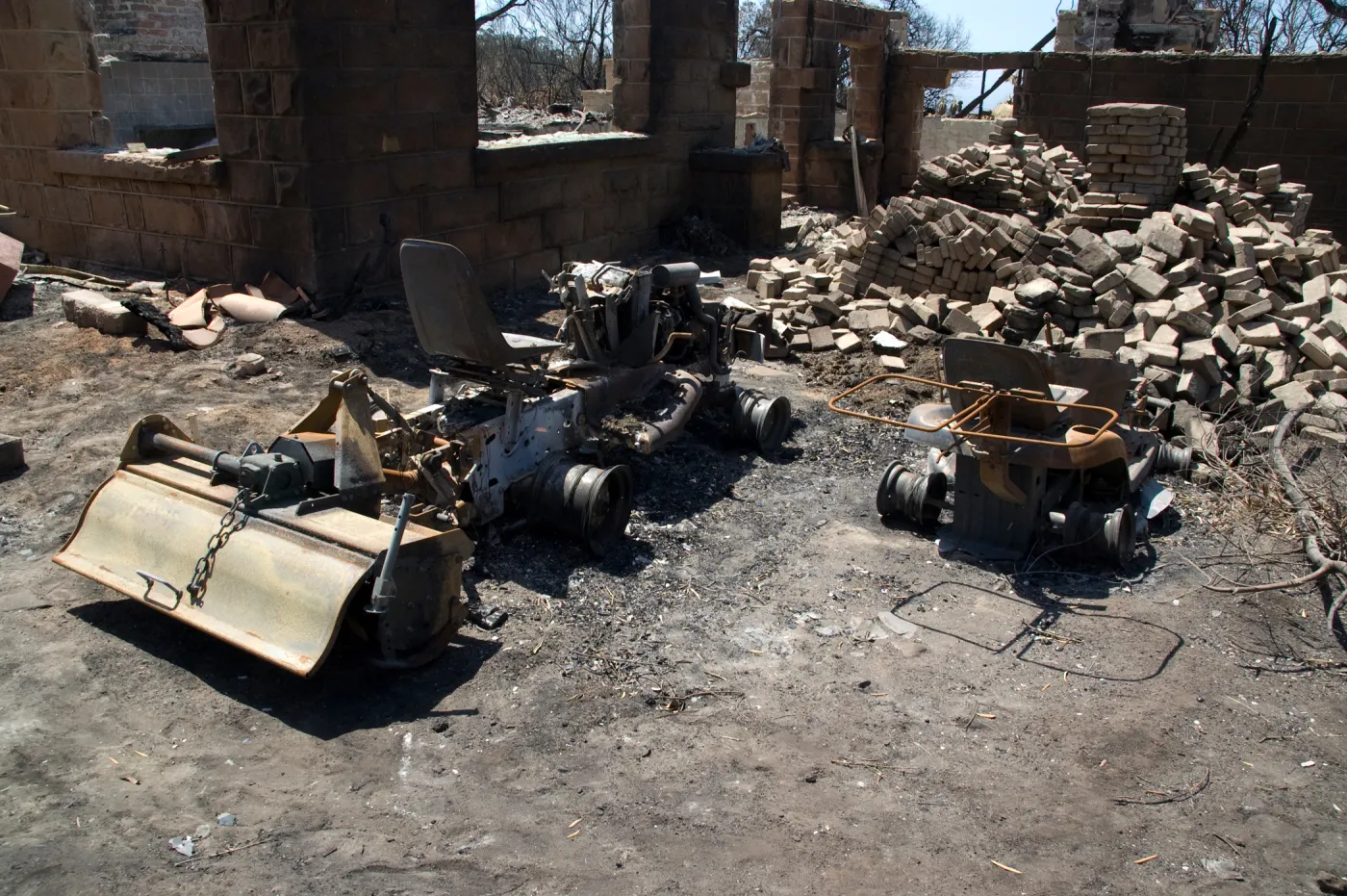 burned horticulture equipment, at the Gane House, after the Jesusita Fire