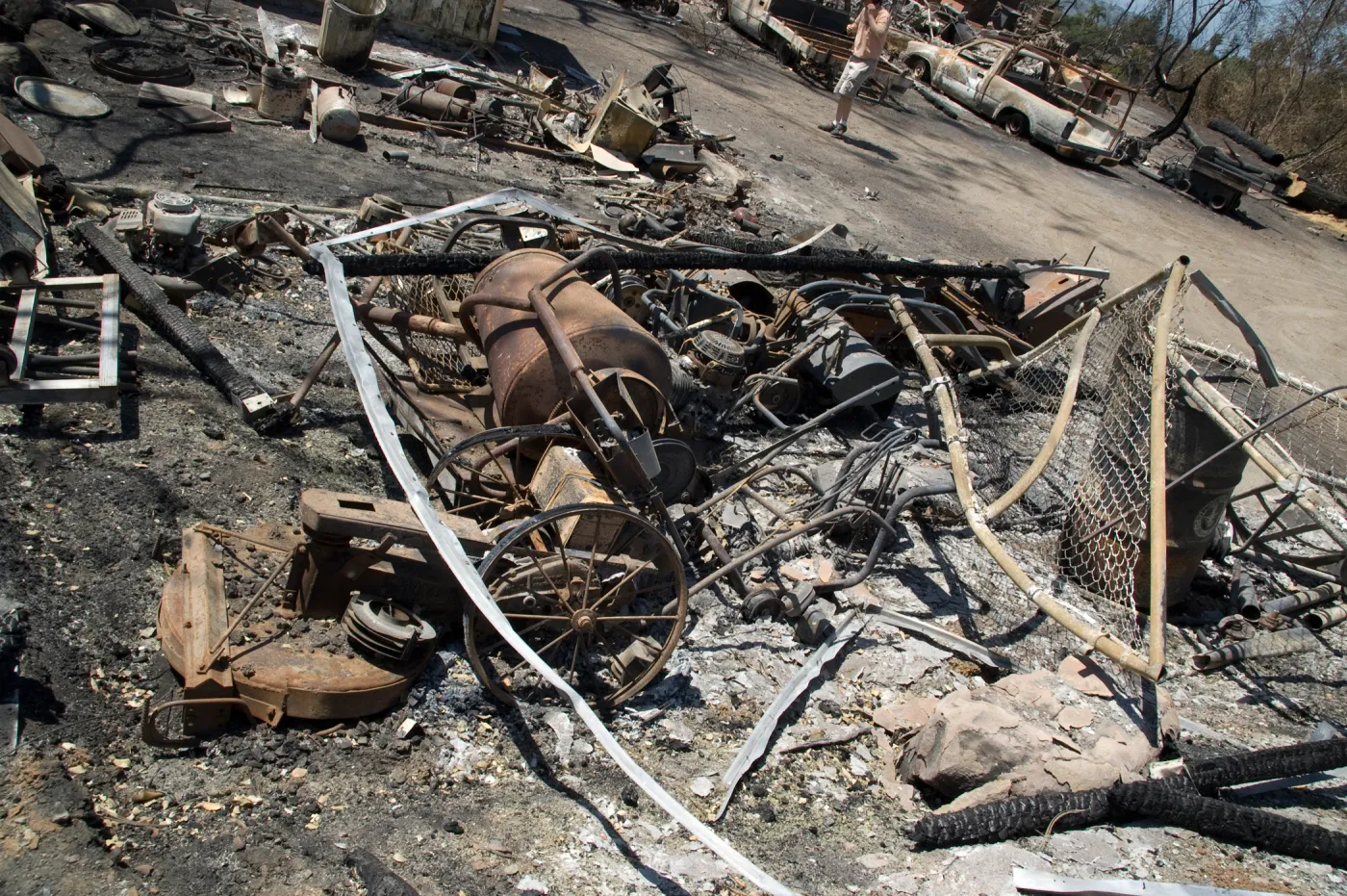 burned equipment at the Gane House site, after the Jesusita Fire