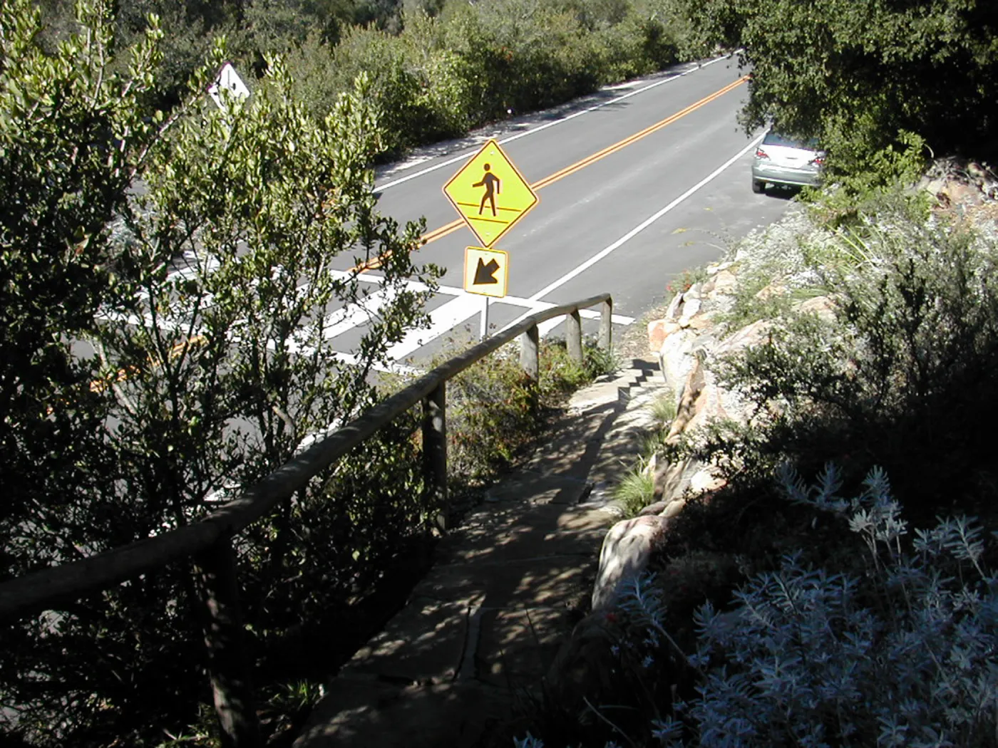 path to Mission Canyon Road from Porter Loop Trail, crosswalk
