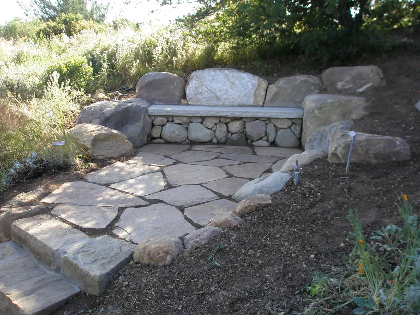 stone bench and steps on Porter Trail, Conner Bench