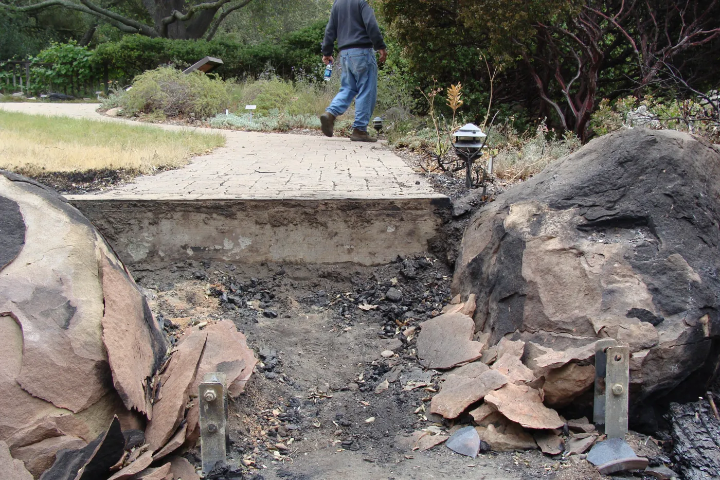 site of burned Home Demonstration Deck, Santa Barbara Botanic Garden, after the Jesusita Fire
