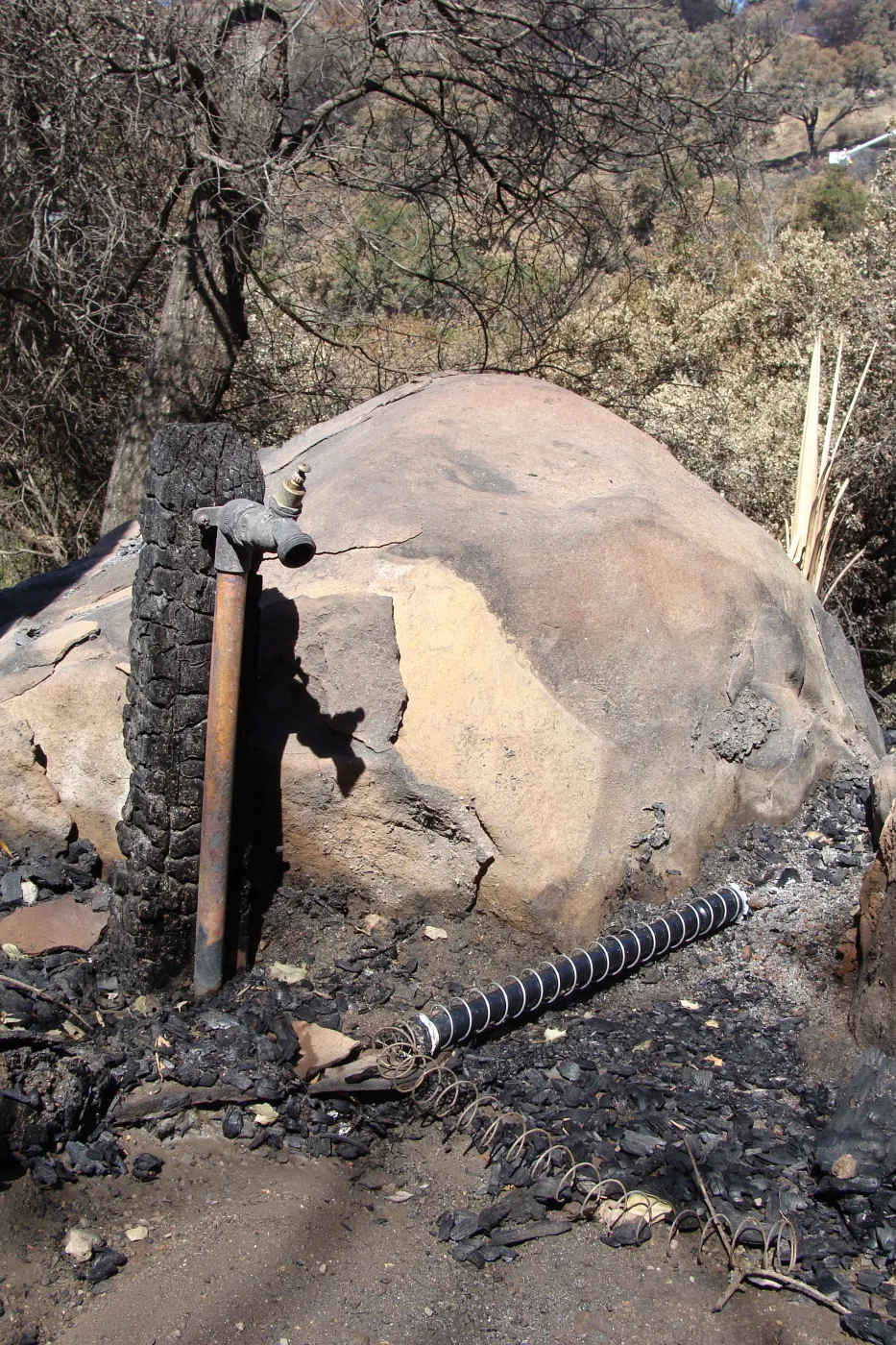 burned hose bib, after the Jesusita Fire
