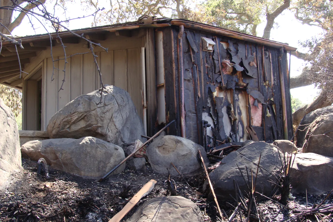 burned backside of the Information Kiosk, after the Jesusita Fire