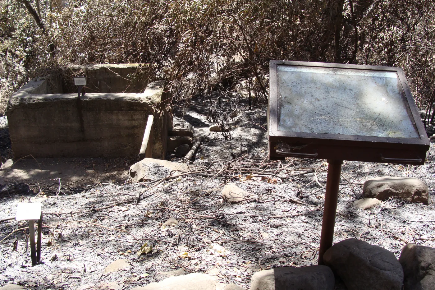 Fiber Arts Display case, after the Jesusita Fire