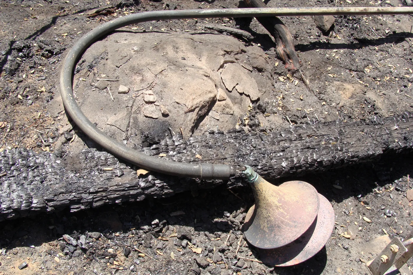 burned light fixture from the Home Demonstration Deck, after the Jesusita Fire