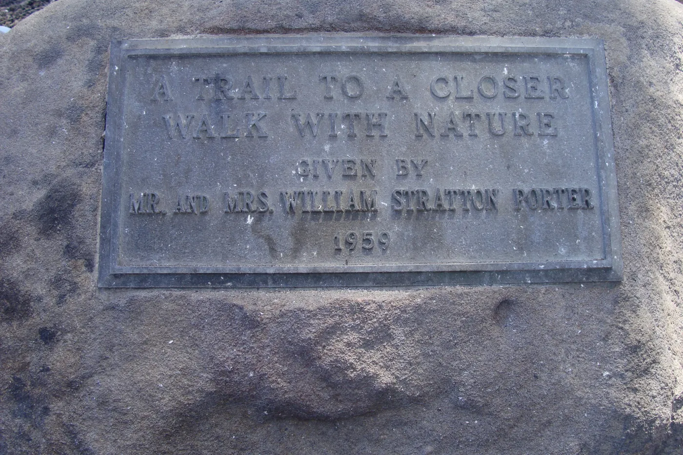 Porter Trail dedication plaque, after the Jesusita Fire