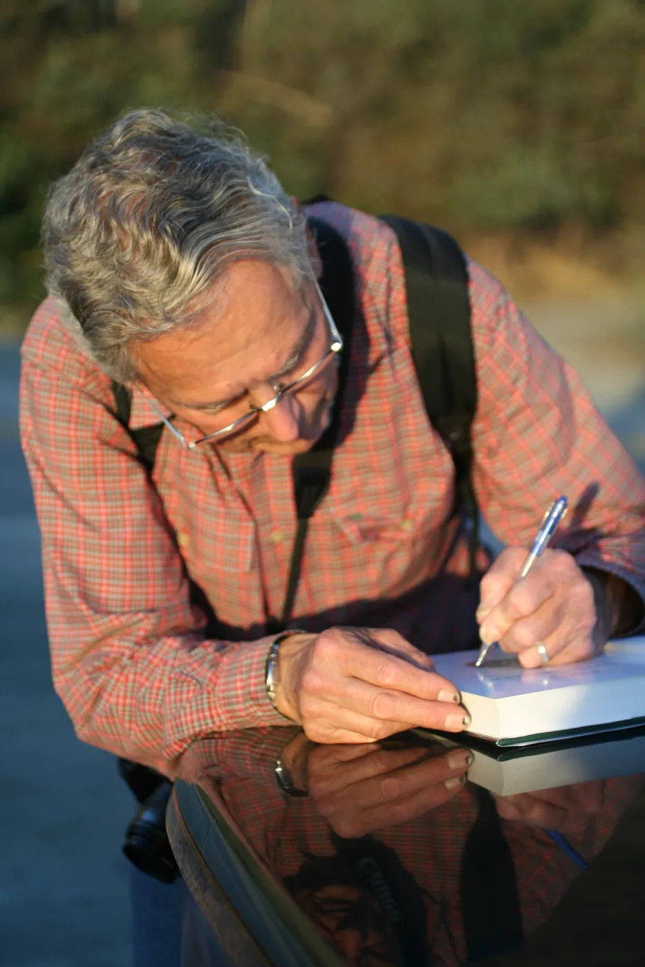 Bob Haller signing Trees of Santa Barbara book