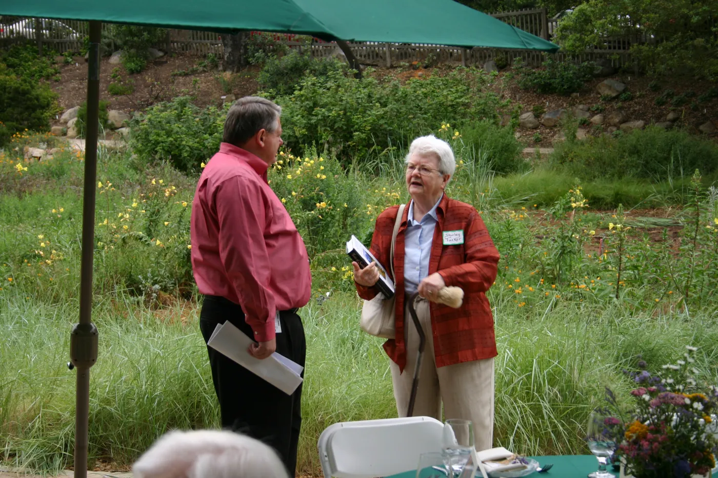 Bliss Luncheon, on the Blaksley Boulder patio, Ed Schneider and Shirley Tucker