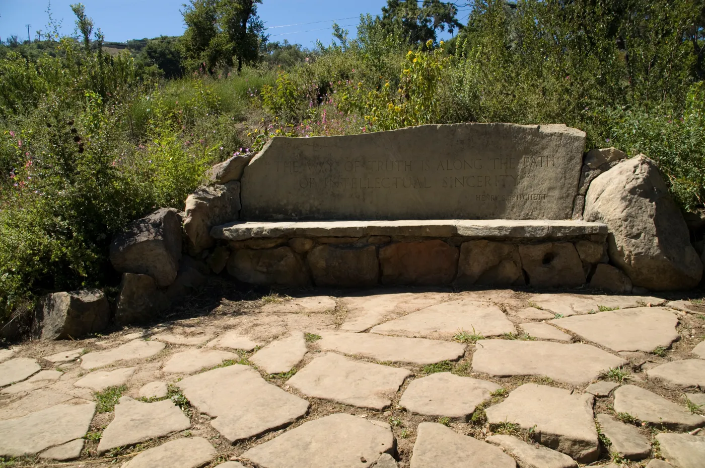 stone Pritchett Bench on the Pritcehtt Trail, SBBG 2 years after the Jesusita Fire