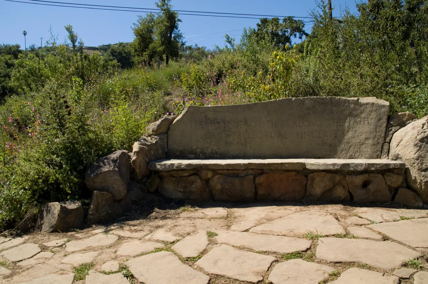 stone Pritchett Bench on the Pritcehtt Trail, SBBG 2 years after the Jesusita Fire