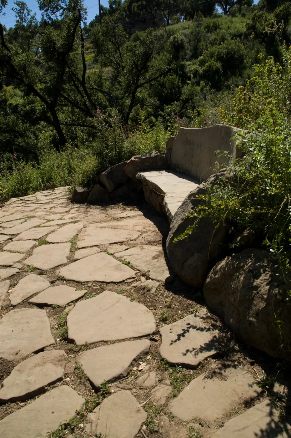 stone Pritchett Bench on the Pritcehtt Trail, SBBG 2 years after the Jesusita Fire