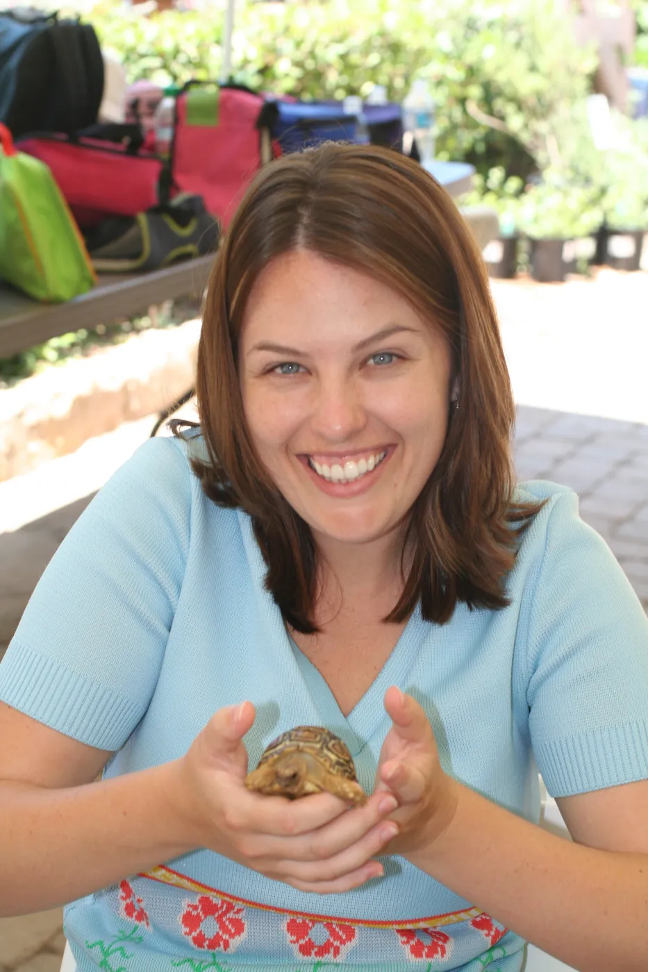 Shakira Miracle with a tiny tortoise, SBBG Summer Nature Camp, 2006