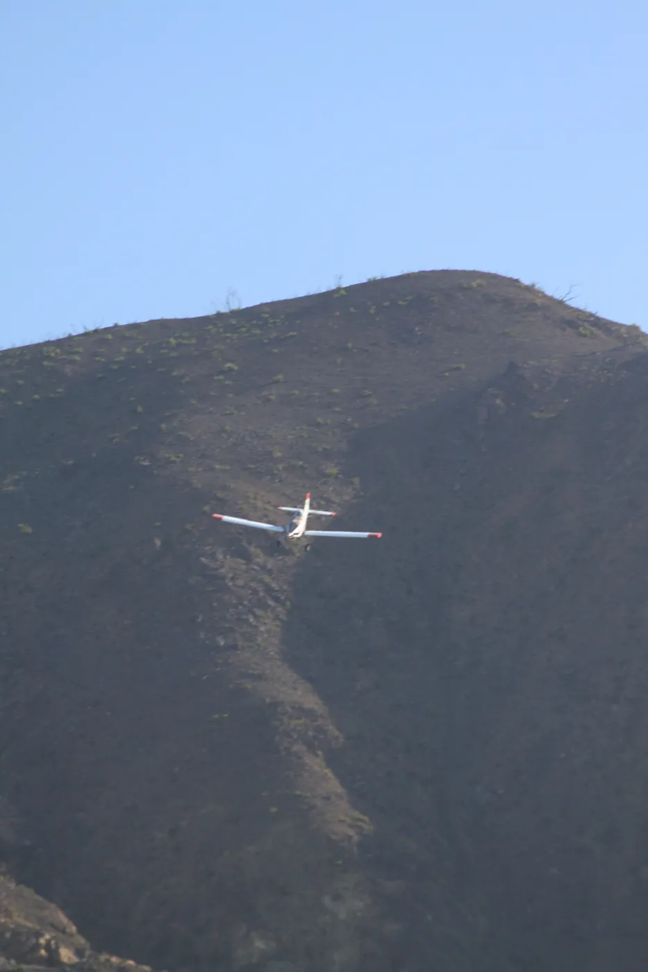 hydromulching by airplane, Santa Ynez mountains, after the Jesusita Fire, 2009