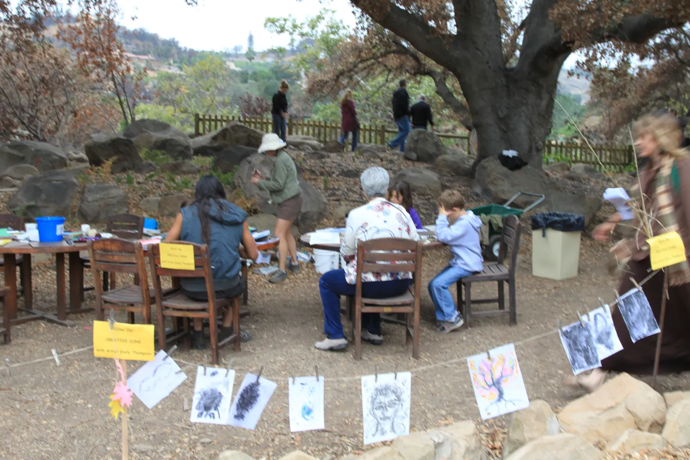 charcoal drawings activity, Art from Ashes event, SBBG