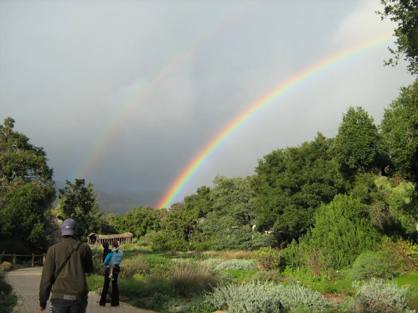 double rainbow over the Meadow, family in photo, SBBG