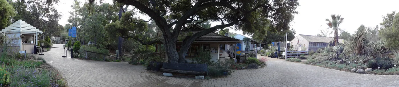 Entrance Kiosk, Gift Shop panorama, Santa Barbara Botanic Garden