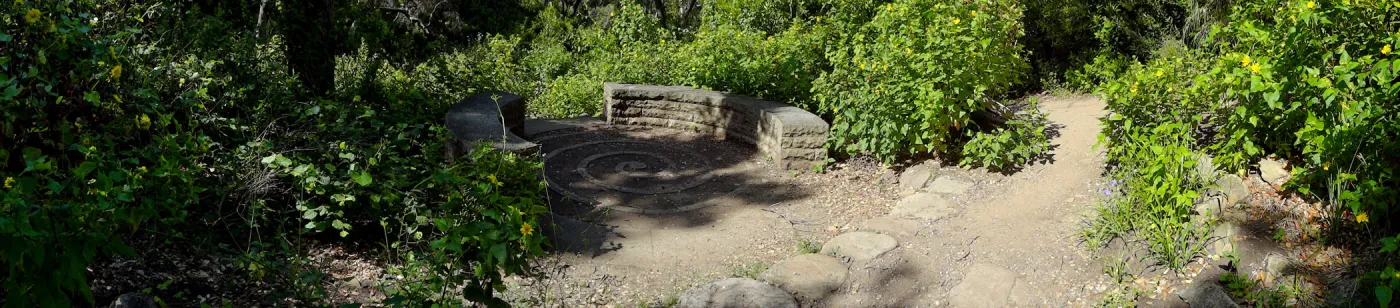 stone spiral bench, Canyon Trail, panorama