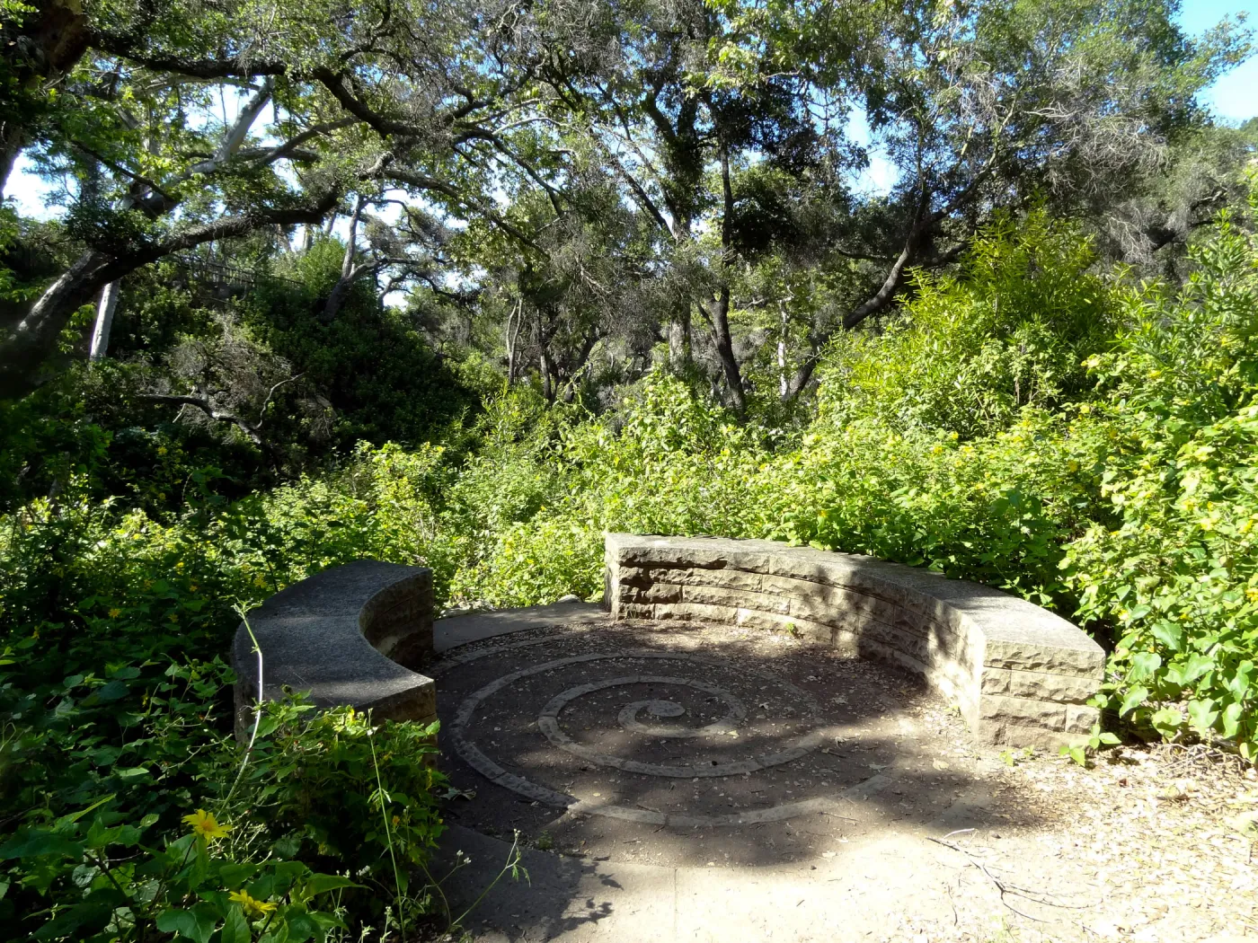 stone spiral bench, Canyon Trail, 3 years after the Jesusita Fire