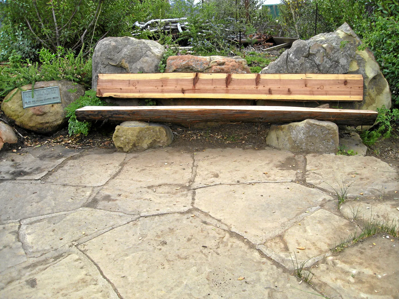 Temporary wood bench to replace burned Mr. and Mrs. William Stratton Porter Bench (bench #64)