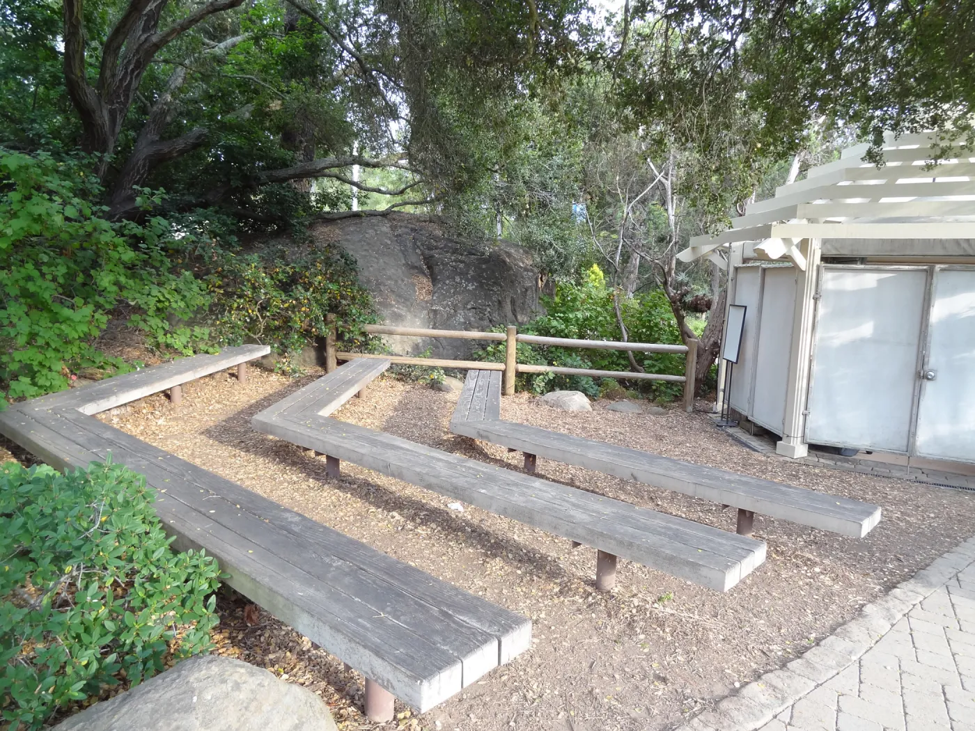 Visitor bench seating behind Entrance Kiosk