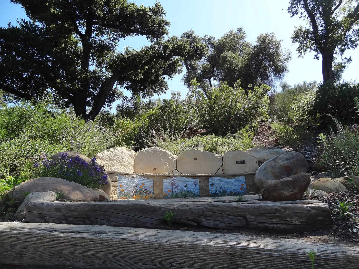 stone bench, Meadow View, mosaic art installation by Patty Jacquemain