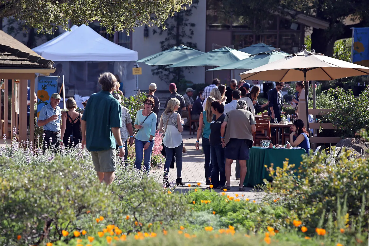 Santa Barbara Beer Garden Event, event guests gathered in the Courtyard