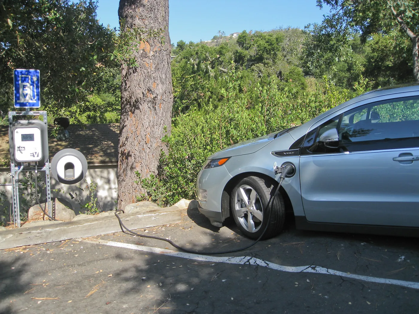 Electric Vehicle charging station in parking lot