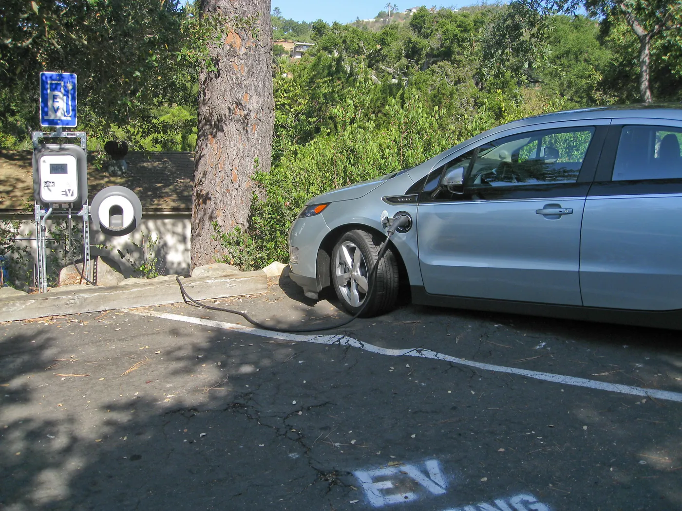 Electric Vehicle charging station in parking lot