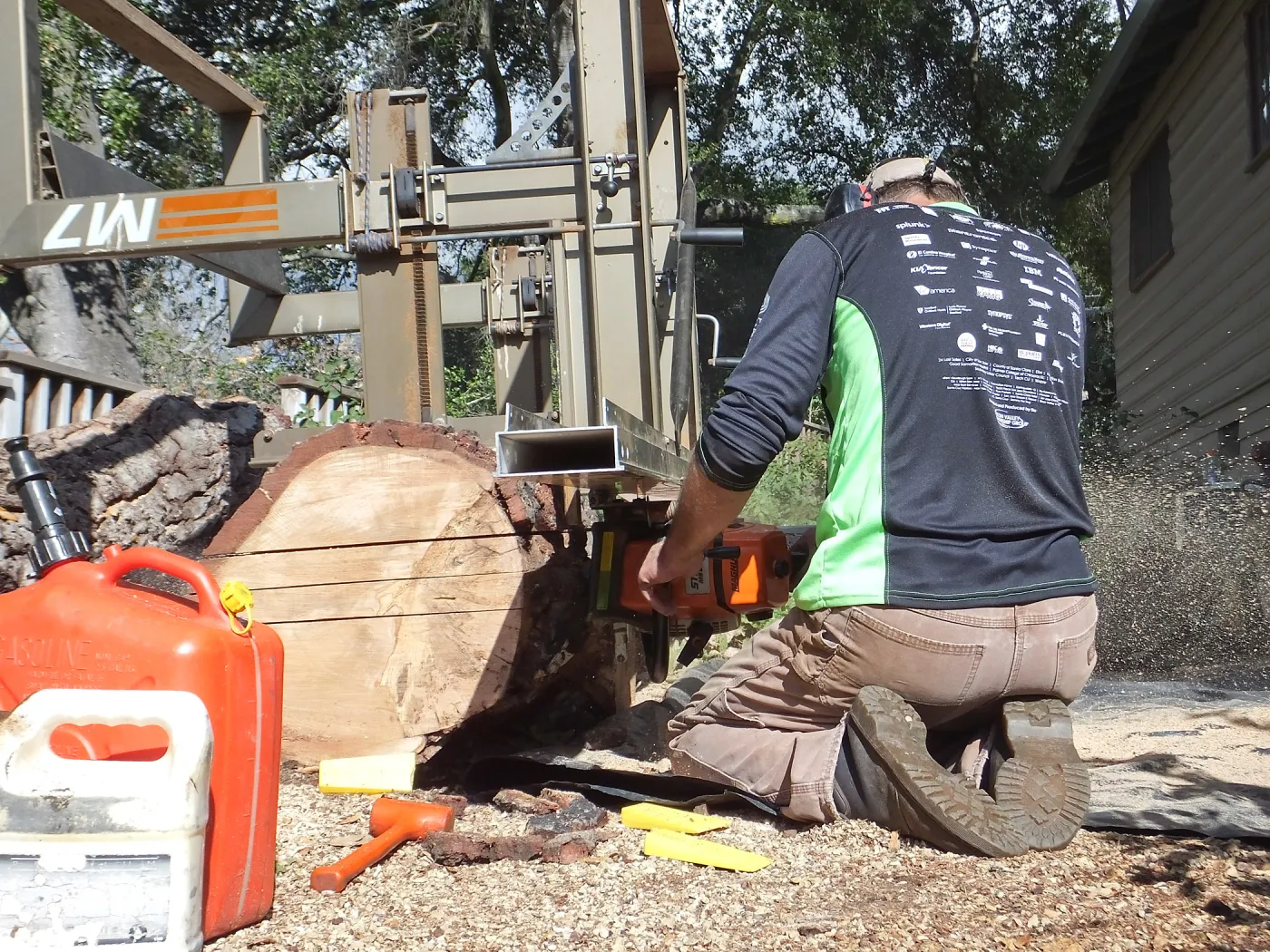 Trunk of former Cottage Oak (Coastal Live Oak) being milled into slabs by Ed Smith of Local Wood