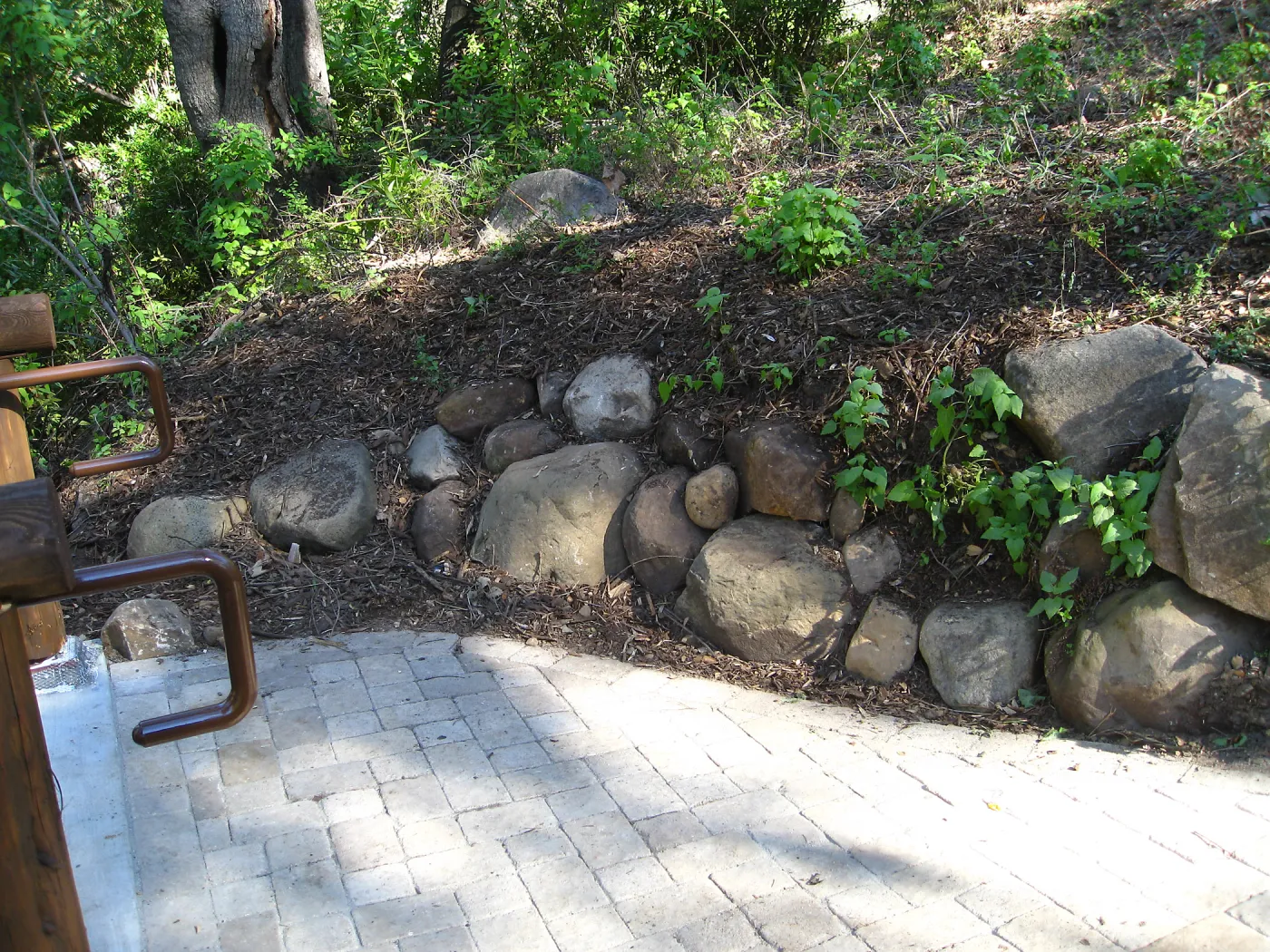 Reconstructed rock wall east side Campbell Bridge