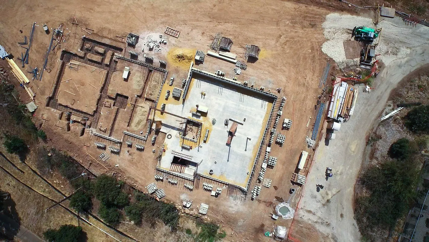Aerial view of Pritzlaff Conservation Center construction