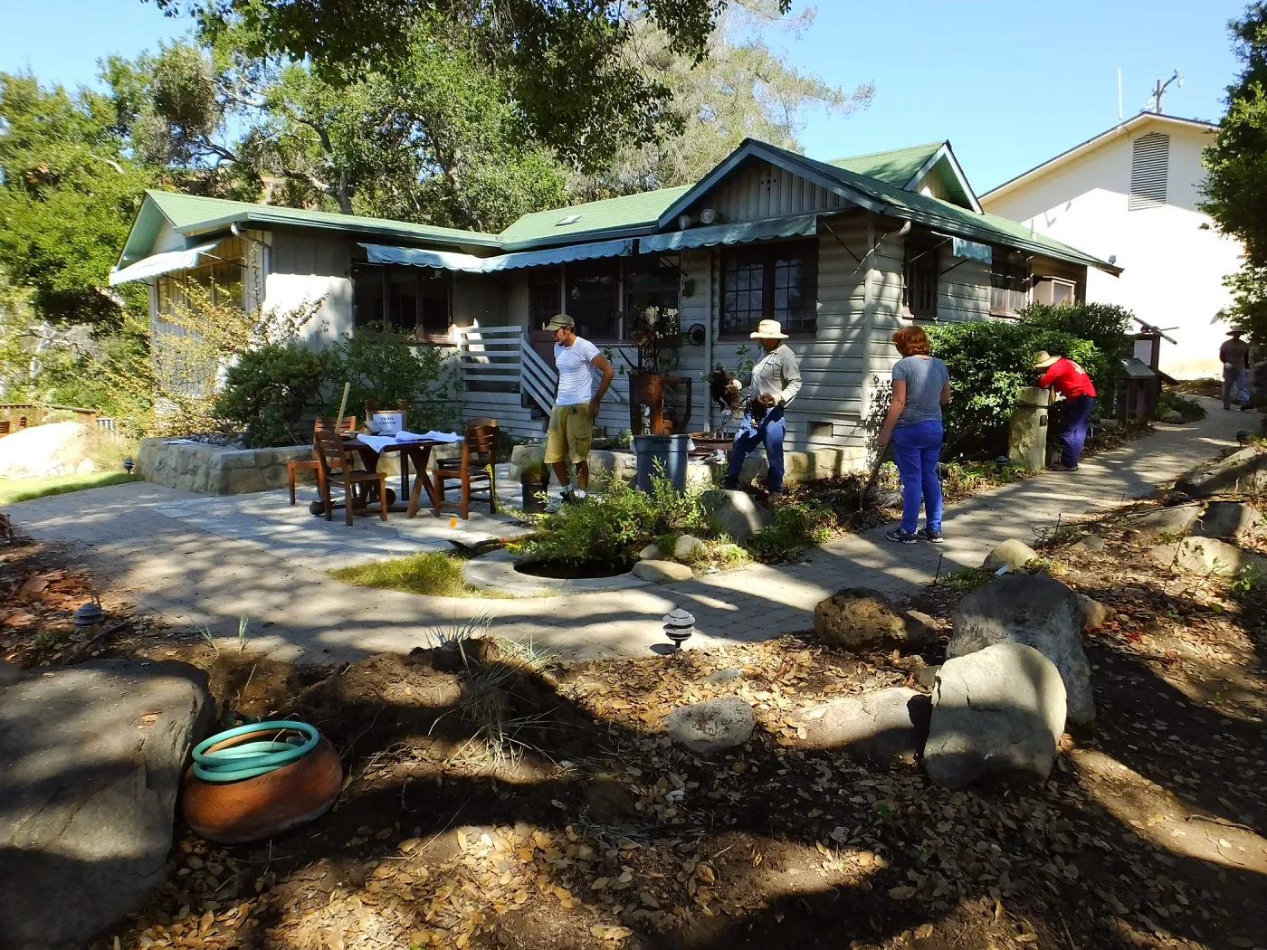 Home Demonstration Garden Renovation, view 13, looking towards southeast corner of Cottage, first day of demolition work