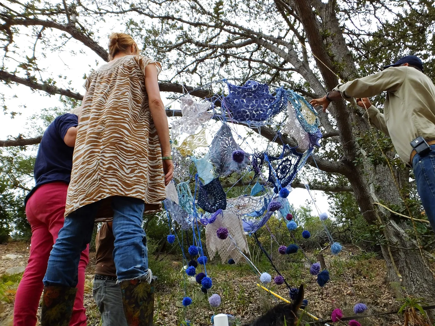 Dormant Dreams Yarn Blast, Rain Funnel Installation