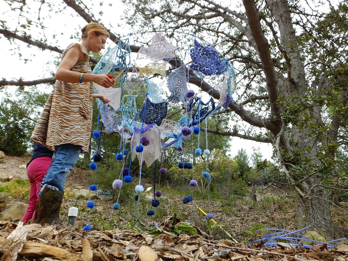 Dormant Dreams Yarn Blast, Rain Funnel Installation