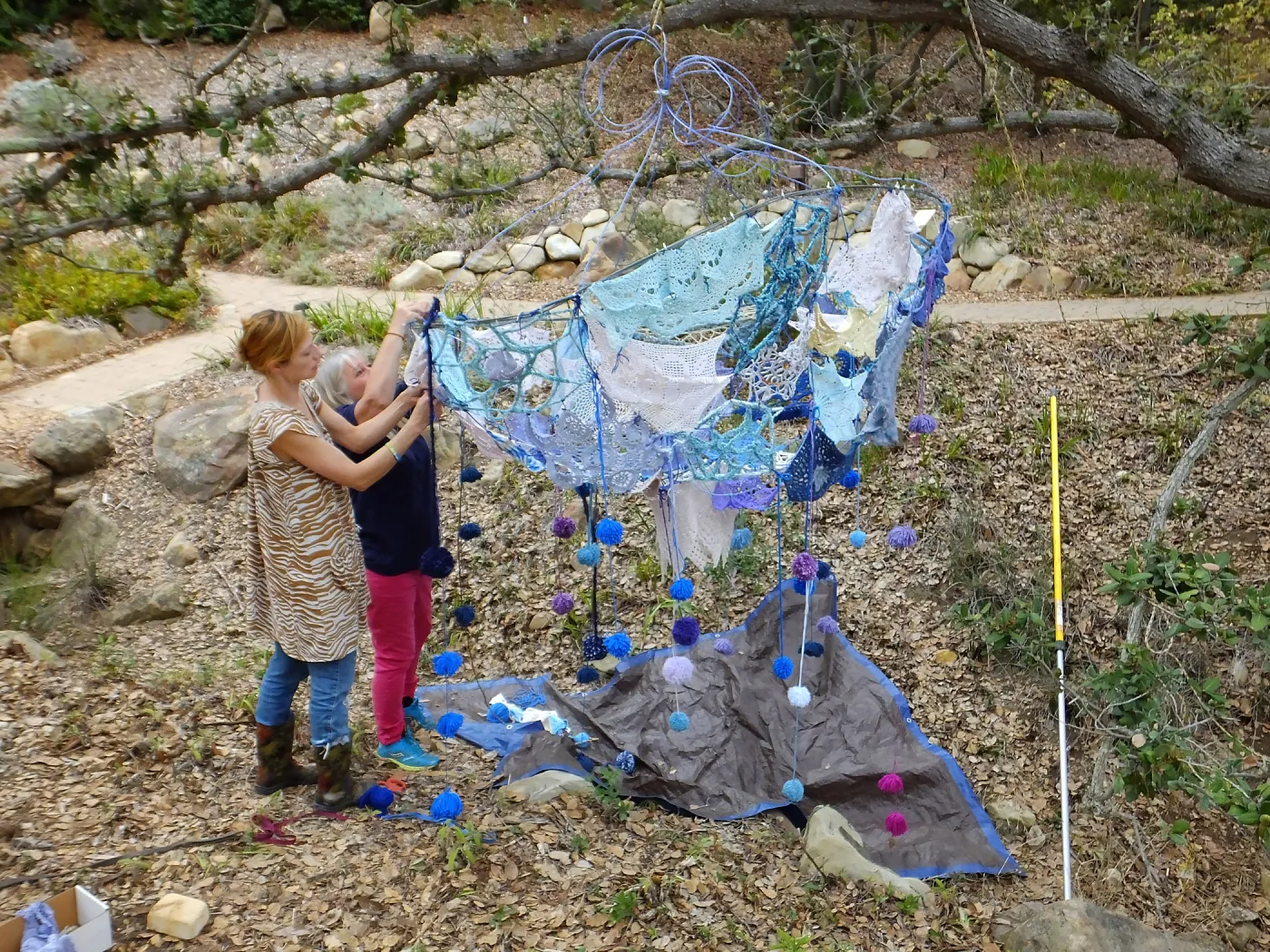 Dormant Dreams Yarn Blast, Rain Funnel Installation