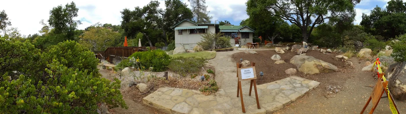 Home Demonstration Garden Renovation, view 21, panorama of south side of Cottage