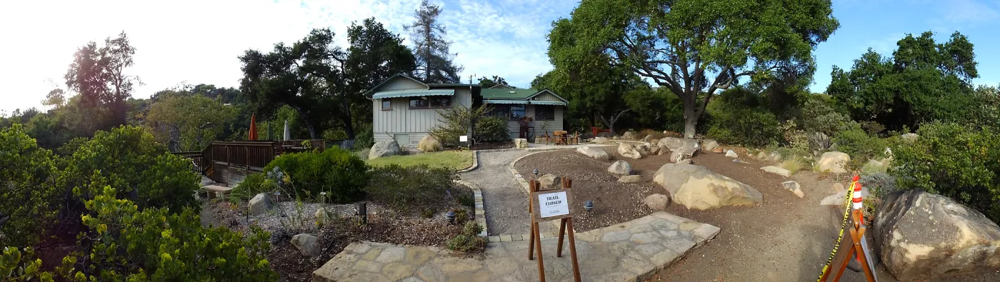 Home Demonstration Garden Renovation, view 21, panorama of south side of Cottage