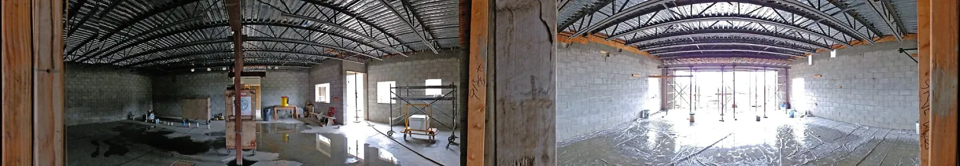 Pritzlaff Conservation Center Construction, panorama at interior entrance to Exhibit Room