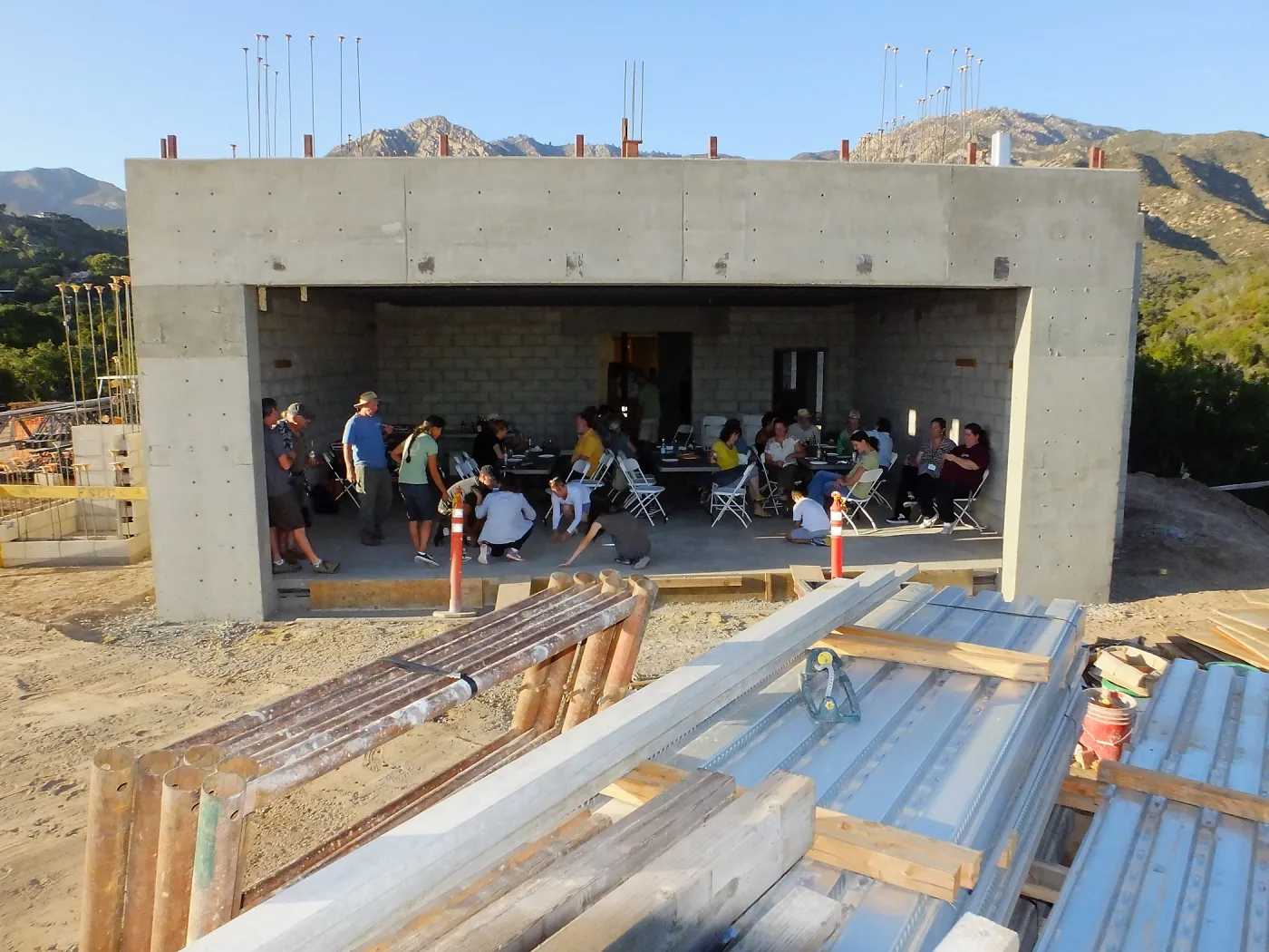 Pritzlaff Conservation Center Construction, south wall, Staff Tour and Pizza Party