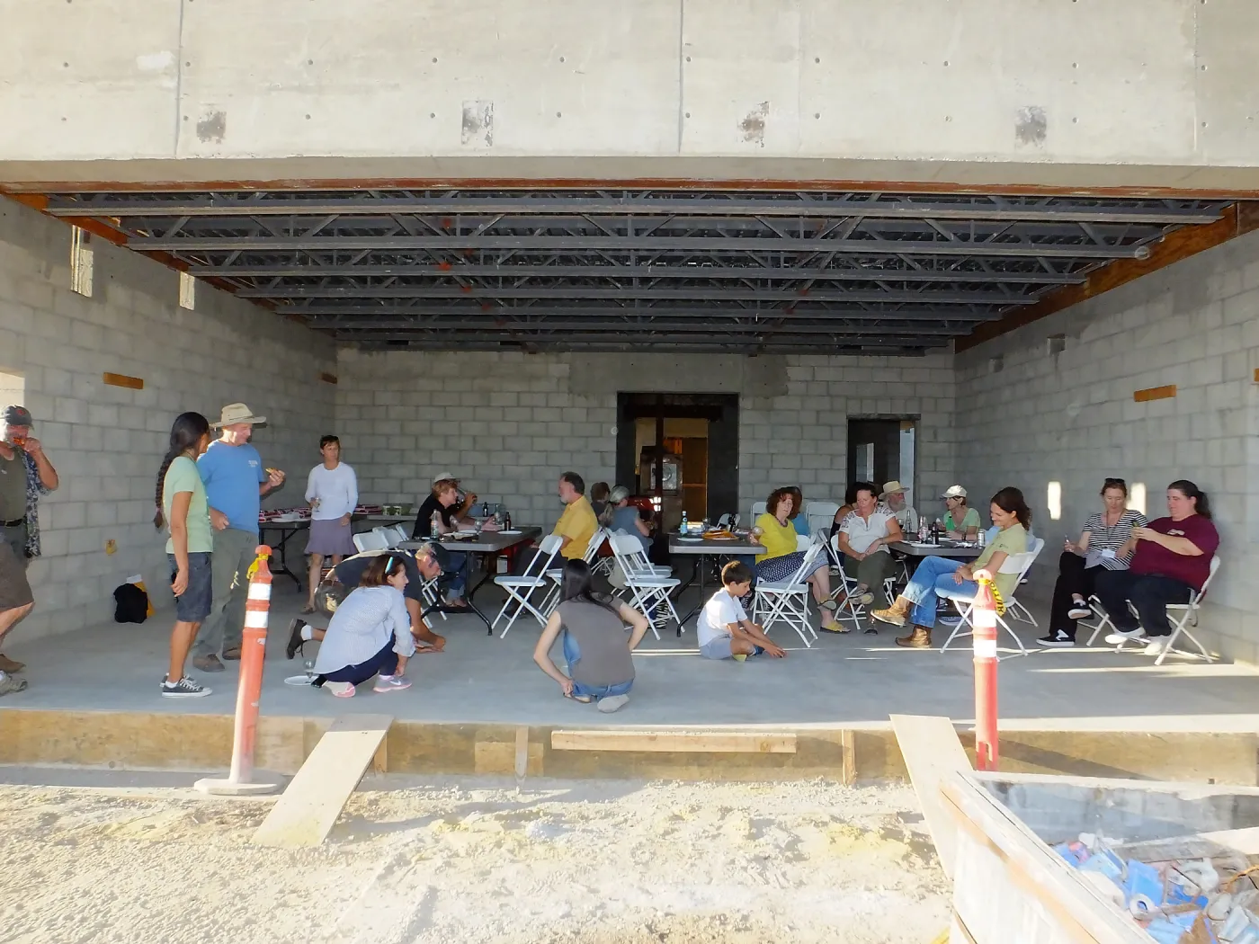 Pritzlaff Conservation Center Construction, south wall, Staff Tour and Pizza Party