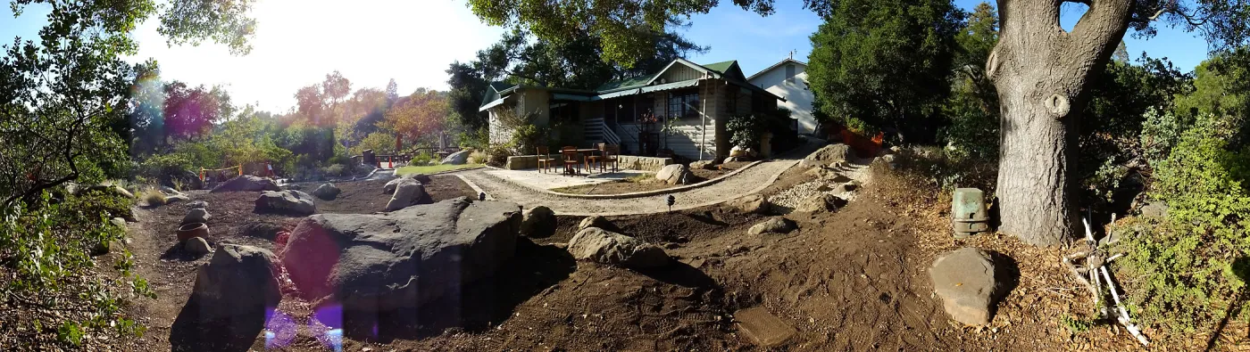 Home Demonstration Garden Renovation, view 12, panorama from southeast of Cottage