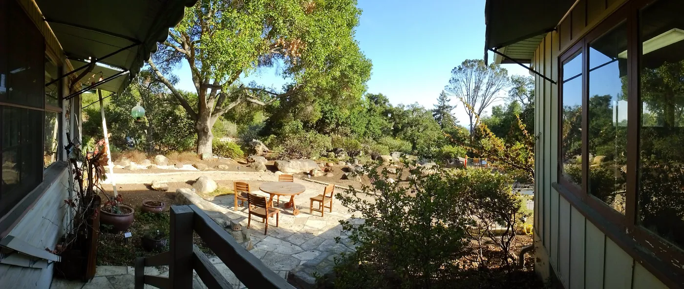 Home Demonstration Garden Renovation, view 17, panorama from south entrance of Cottage