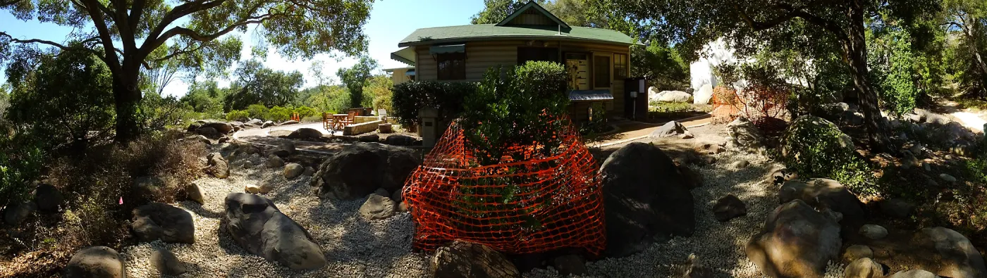 Home Demonstration Garden Renovation, view 9, panorama of east side of Cottage