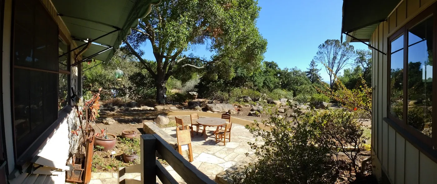 Home Demonstration Garden Renovation, view 17, panorama from south entrance of Cottage