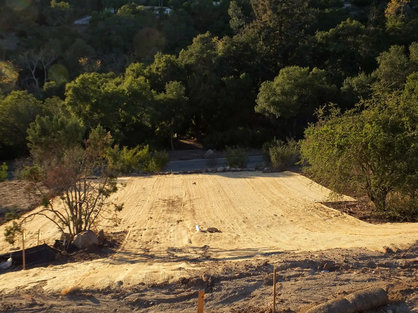 Pritzlaff Conservation Center Construction, erosion controll matting above Mission Canyon Road